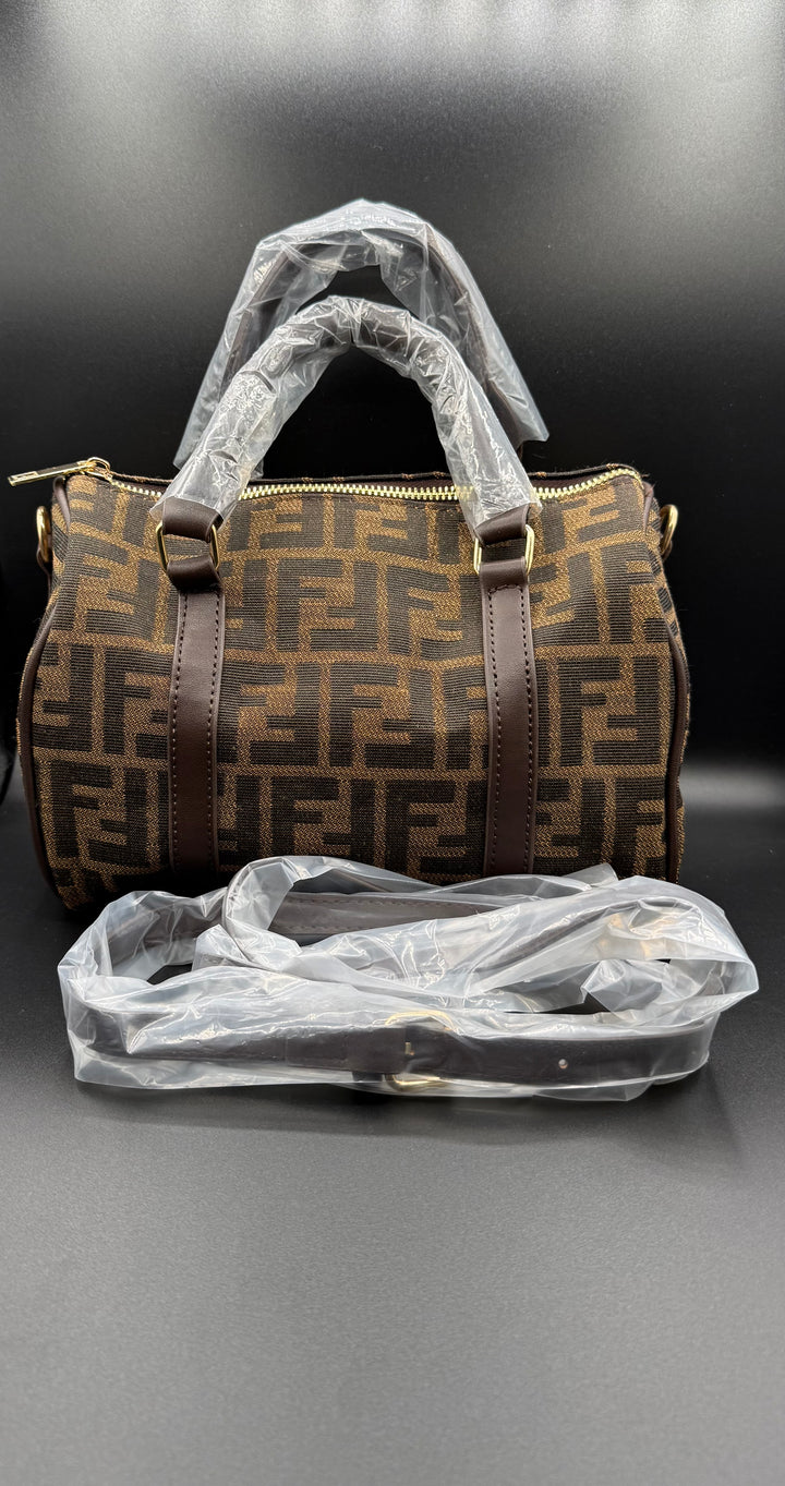 Fendi-Inspired Zucca Monogram Boston Satchel Handbag