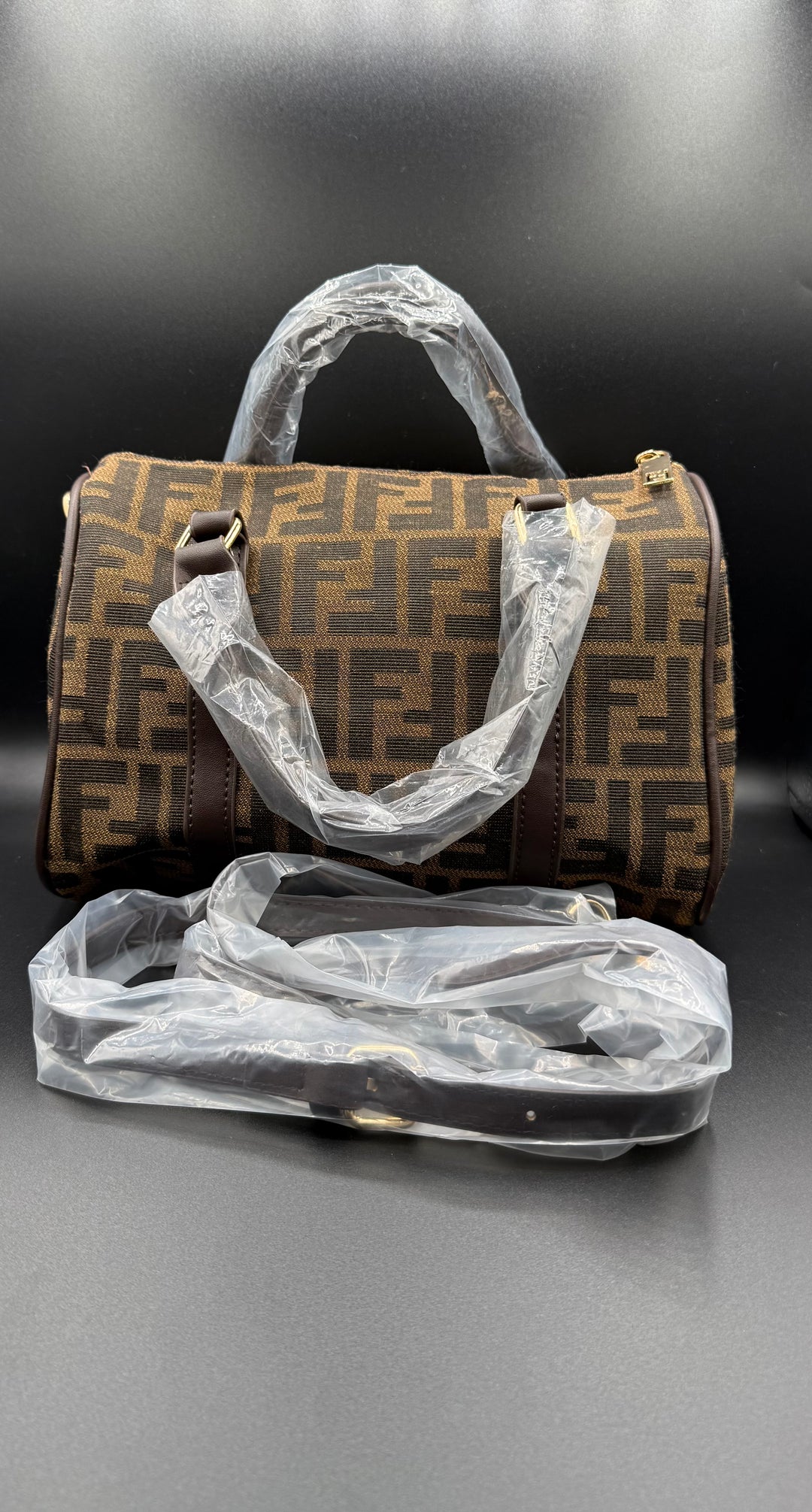 Fendi-Inspired Zucca Monogram Boston Satchel Handbag