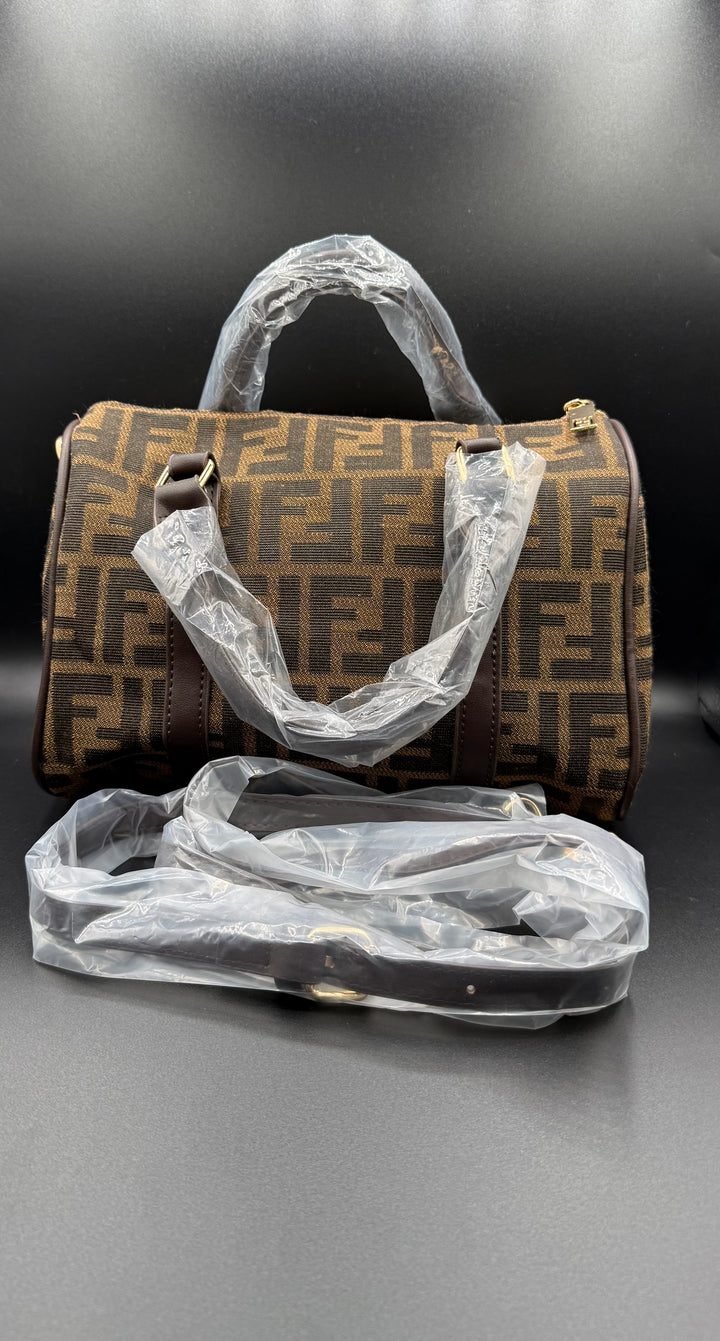 Fendi-Inspired Zucca Monogram Boston Satchel Handbag