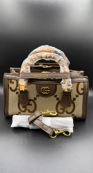 Gucci-Inspired Jumbo GG Monogram Bamboo Handle Tote Bag