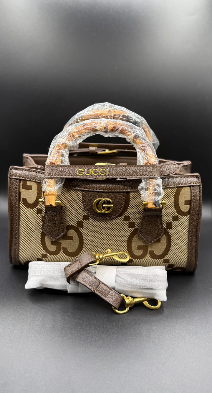Gucci-Inspired Jumbo GG Monogram Bamboo Handle Tote Bag