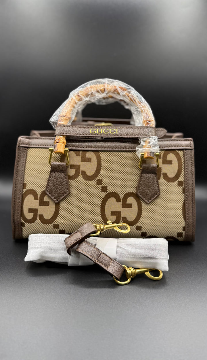 Gucci-Inspired Jumbo GG Monogram Bamboo Handle Tote Bag