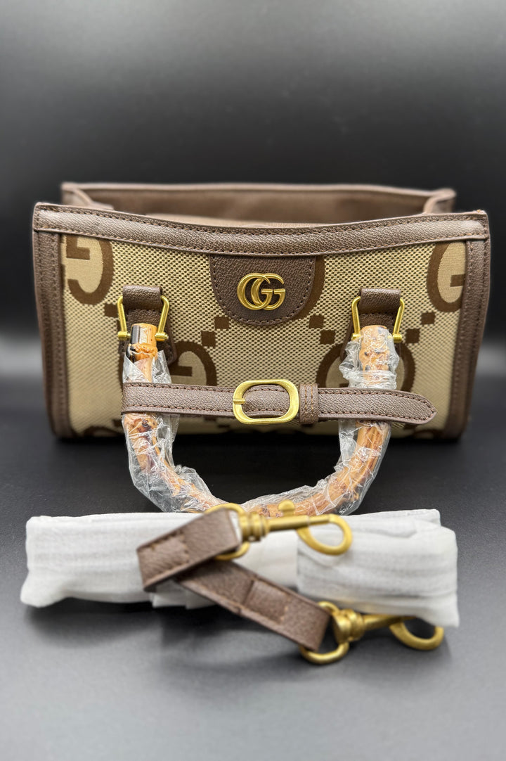 Gucci-Inspired Jumbo GG Monogram Bamboo Handle Tote Bag