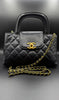 Chanel-Inspired Black Quilted Top Handle Chain Bag