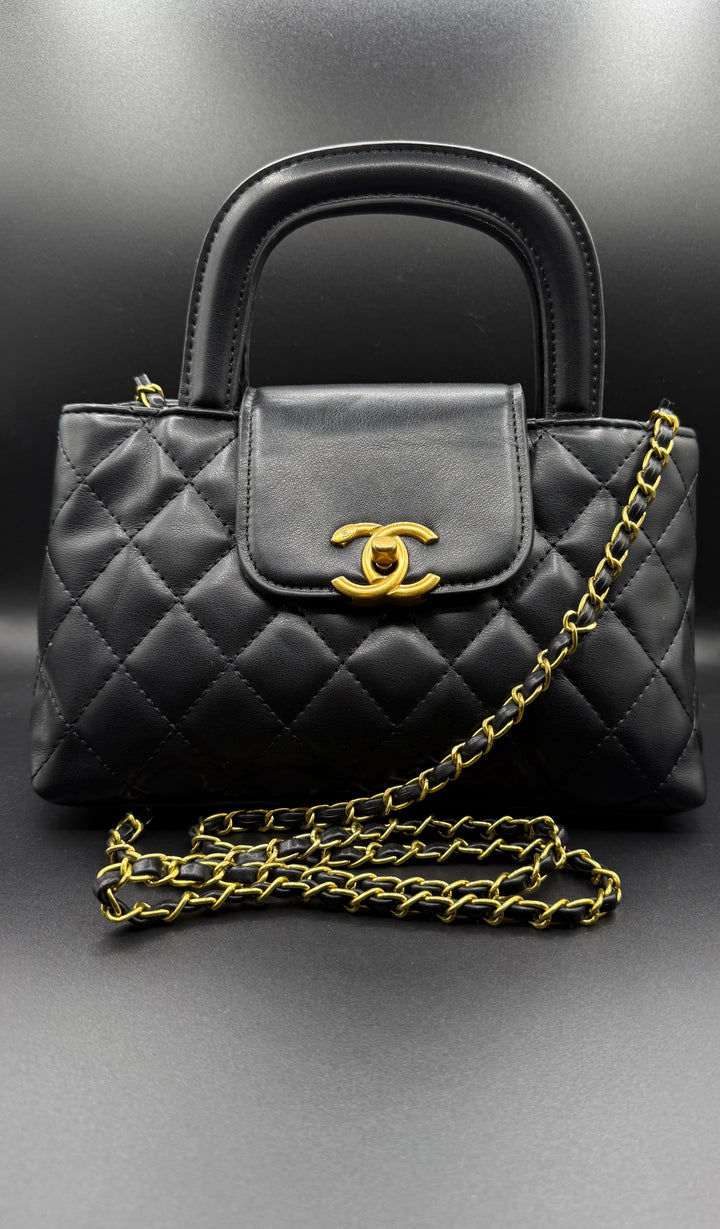 Chanel-Inspired Black Quilted Top Handle Chain Bag
