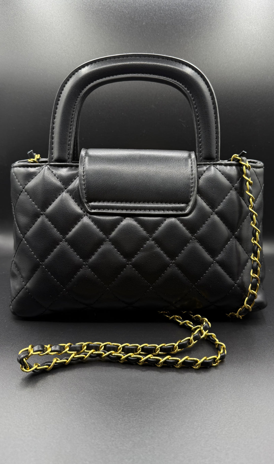 Chanel-Inspired Black Quilted Top Handle Chain Bag