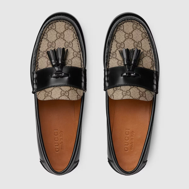 Men’s Black Leather Loafers with GG Supreme & Tassels – Sintone.pk