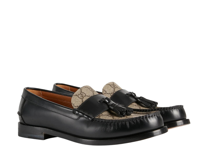Men’s Black Leather Loafers with GG Supreme & Tassels – Sintone.pk