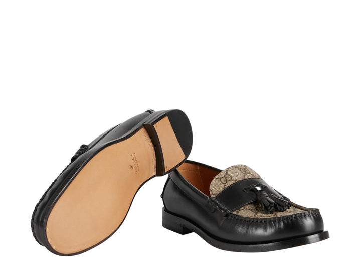 Men’s Black Leather Loafers with GG Supreme & Tassels – Sintone.pk