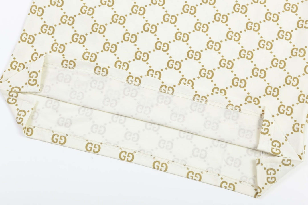 Gucci Monogram Beige Polo Shirt with Orange Collar