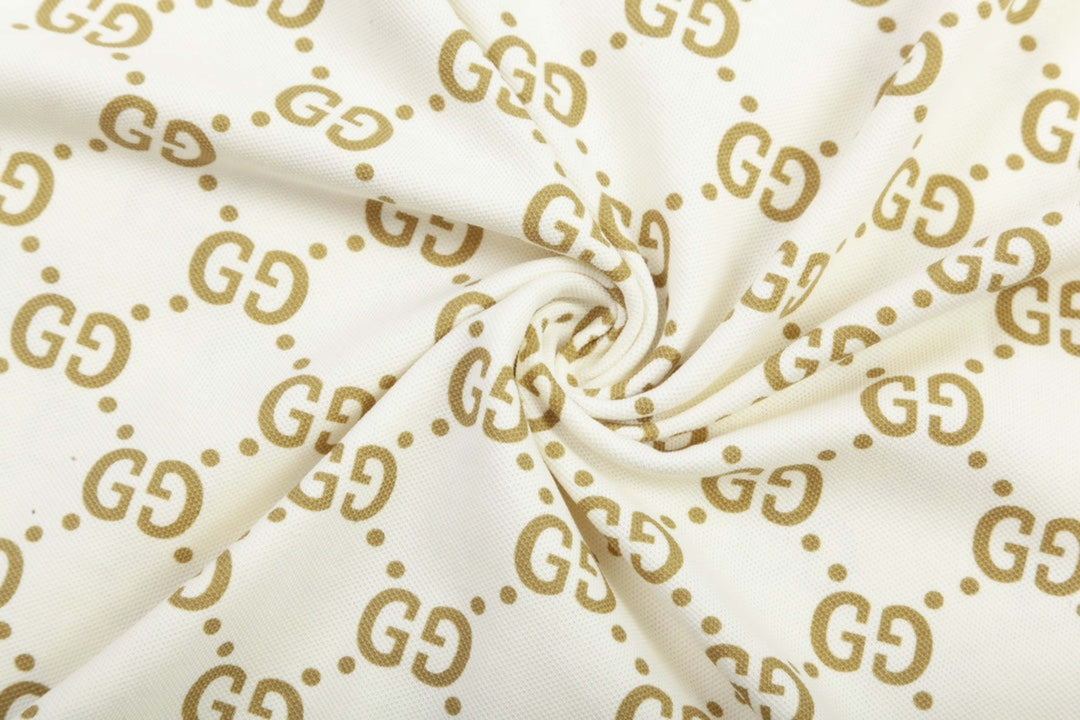 Gucci Monogram Beige Polo Shirt with Orange Collar