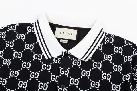 Gucci Monogram Black Polo Shirt with Collar
