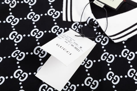 Gucci Monogram Black Polo Shirt with Collar