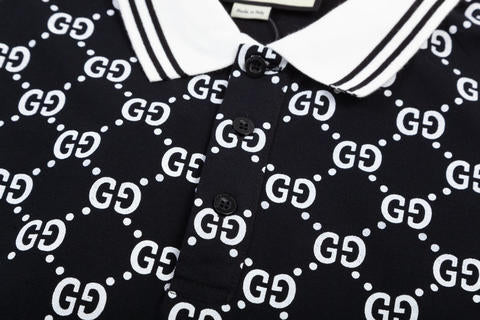 Gucci Monogram Black Polo Shirt with Collar