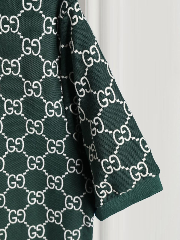 Gucci Monogram Green Polo Shirt with Collar