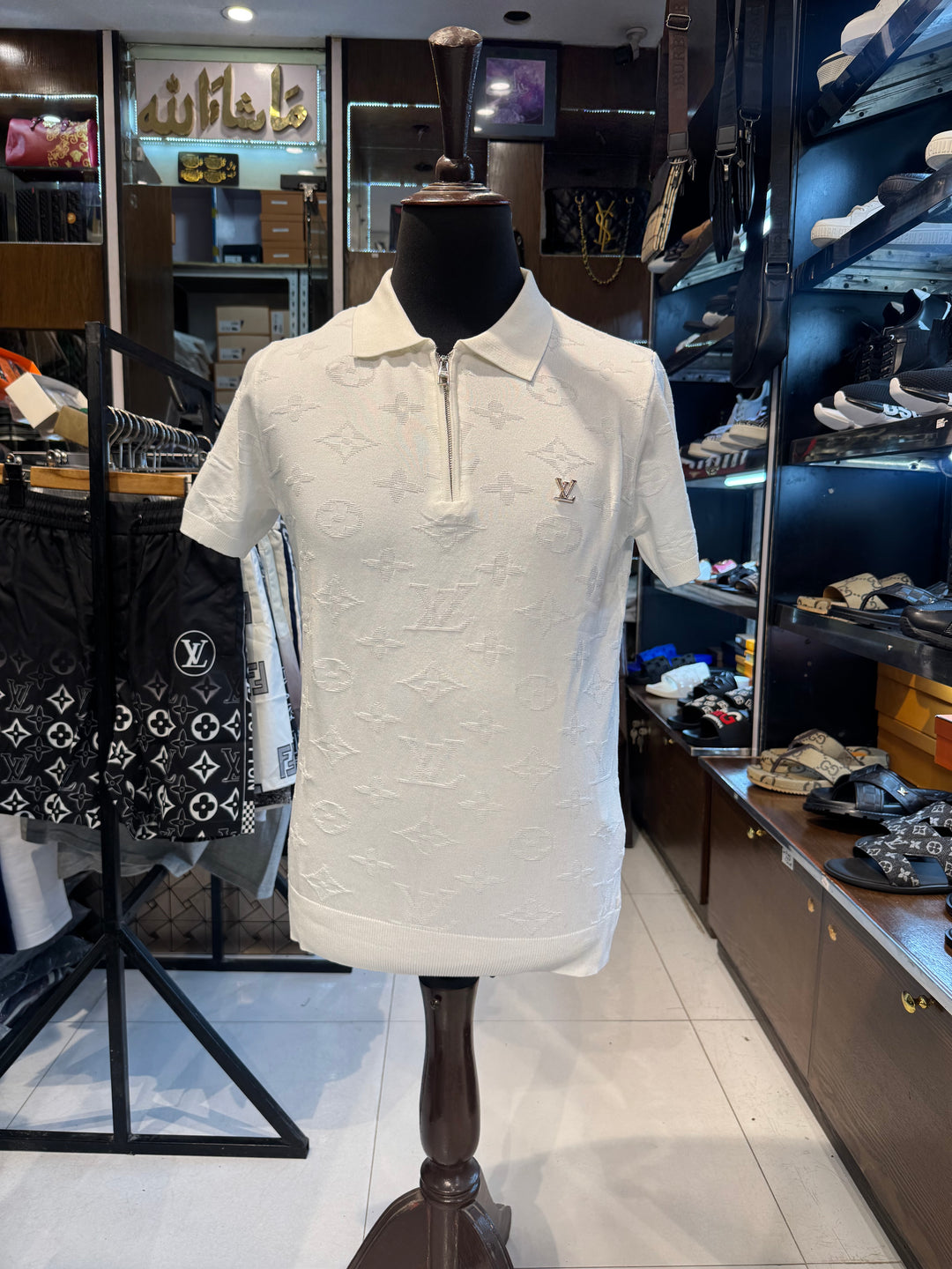 LV-Inspired White Monogram Polo Shirt - Premium Quality
