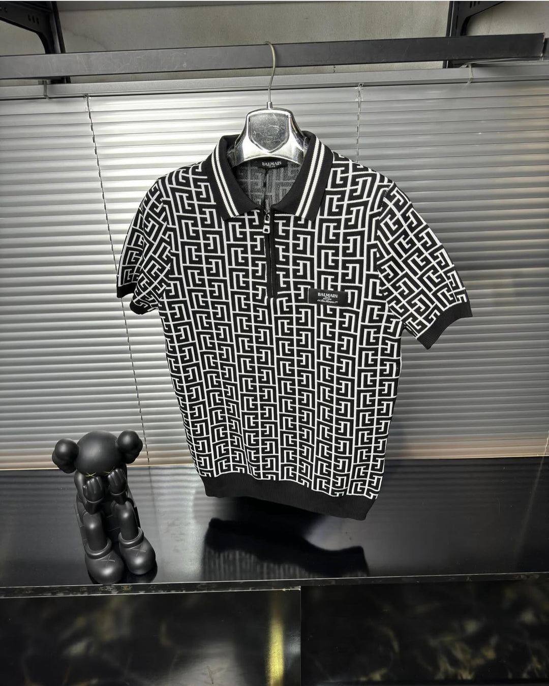 Balmain-Inspired Monogram Knit Polo Shirt Black - Premium Quality