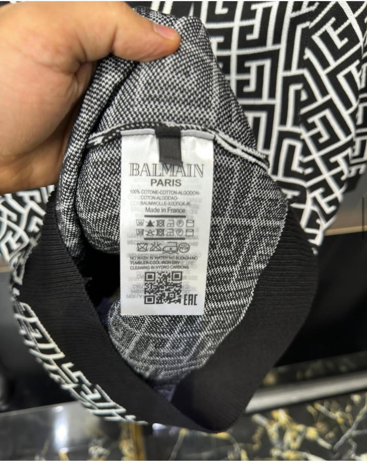 Balmain-Inspired Monogram Knit Polo Shirt Black - Premium Quality