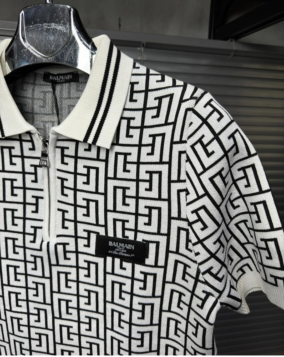 Balmain-Inspired Monogram Knit Polo Shirt White - Premium Quality