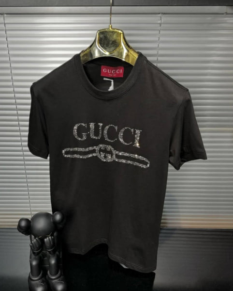 Gucci-Inspired Black Logo Rhinestone T-Shirt - Premium Quality