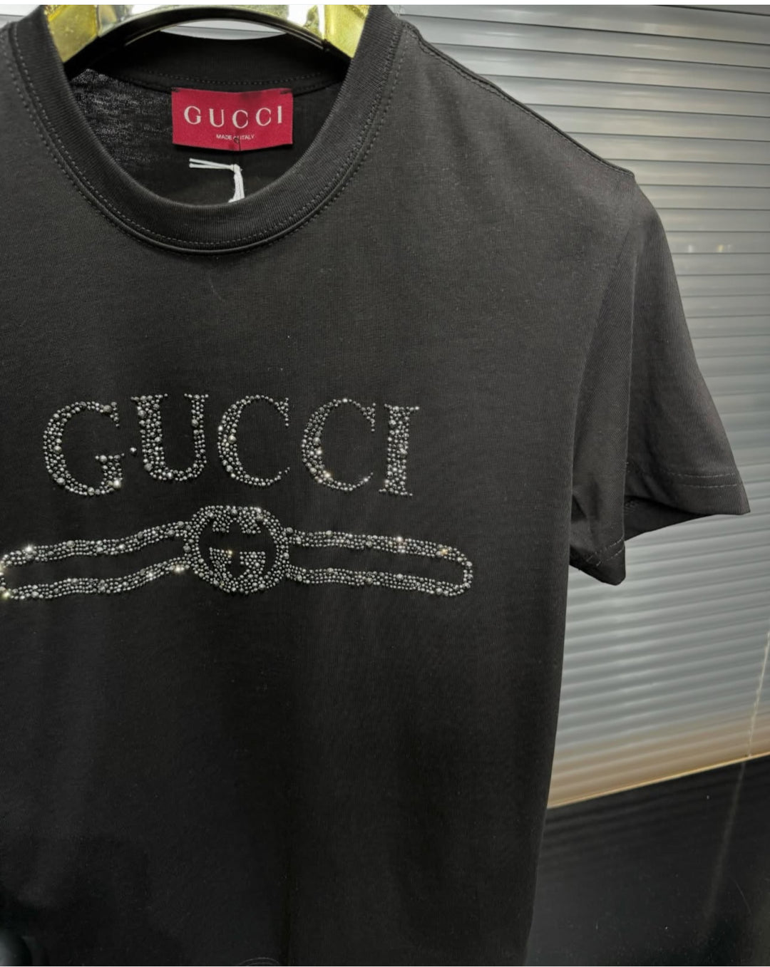 Gucci-Inspired Black Logo Rhinestone T-Shirt - Premium Quality