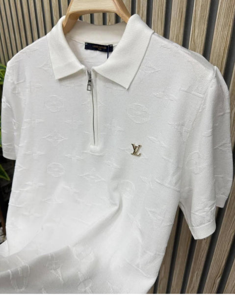 LV-Inspired White Monogram Polo Shirt - Premium Quality