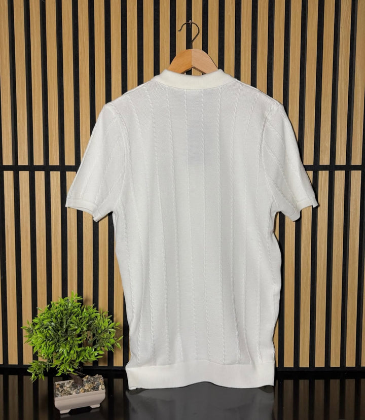 Saint Laurent-Inspired White Knit Polo Shirt- Premium Quality