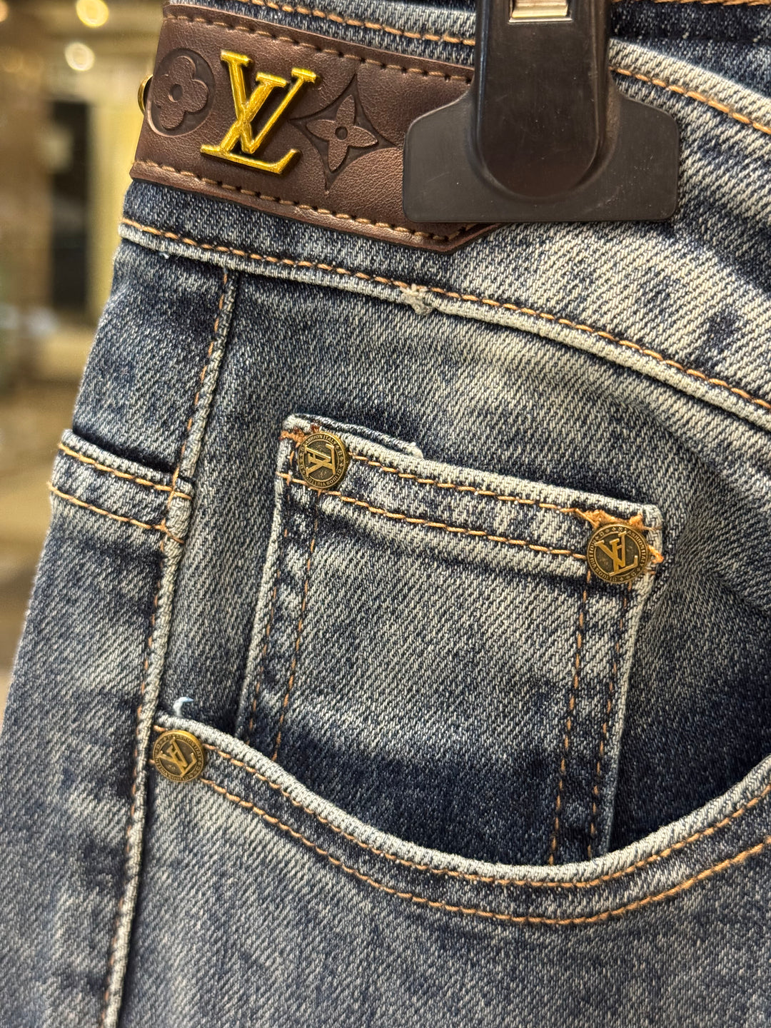 Blue Washed Jeans – LV Inspired Logo Pocket | Luxury Denim | Sintone