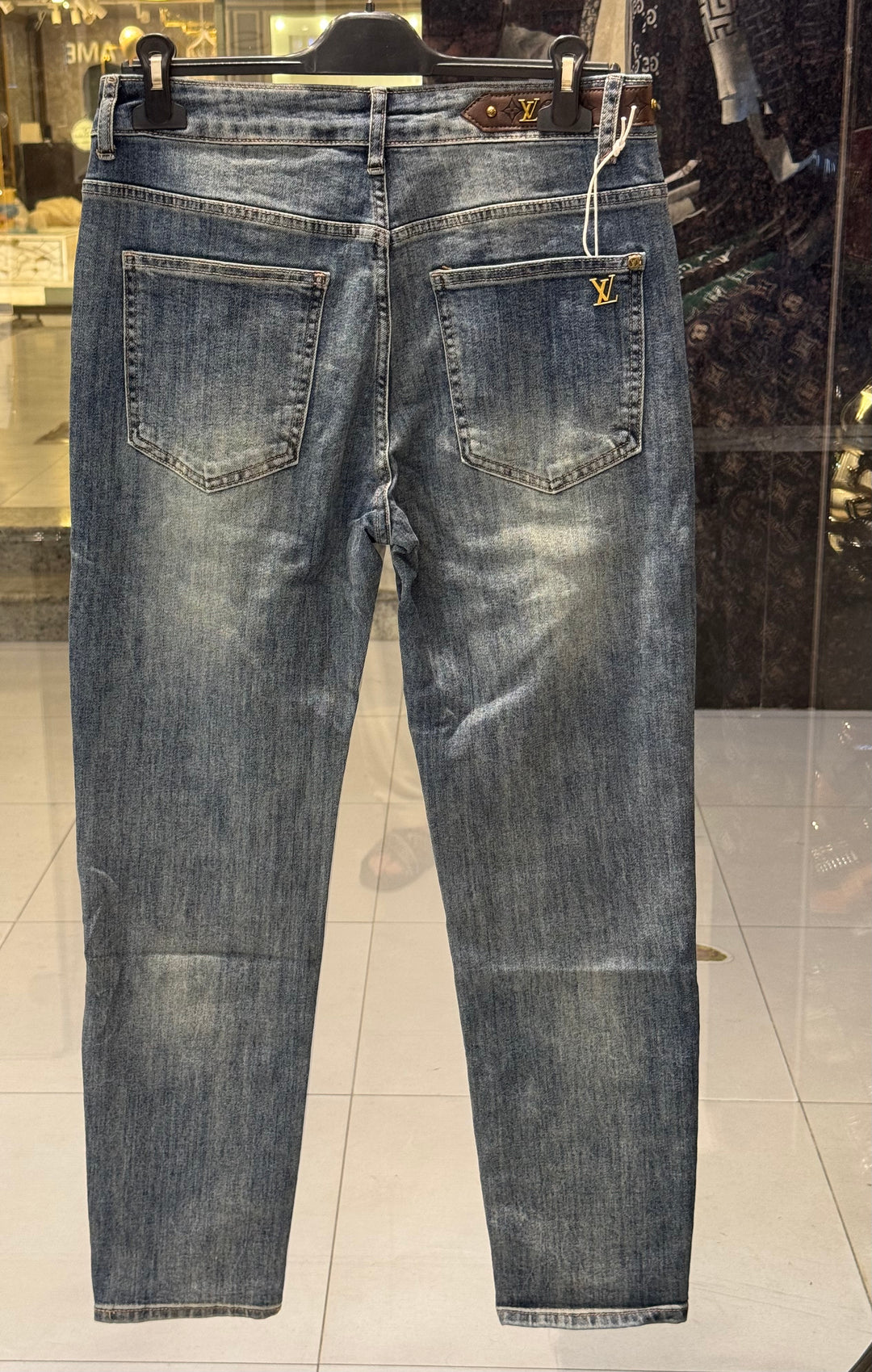 Blue Washed Jeans – LV Inspired Logo Pocket | Luxury Denim | Sintone
