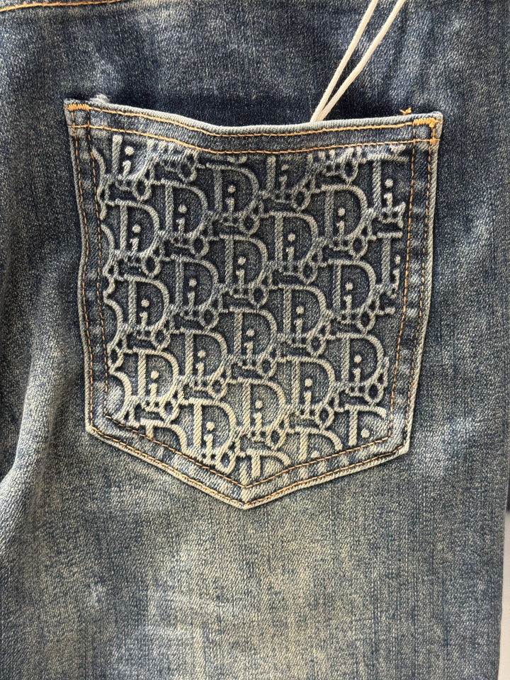 Blue Washed Jeans – Dior Inspired Monogram Pocket | Luxury Denim | Sintone