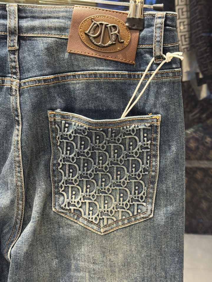 Blue Washed Jeans – Dior Inspired Monogram Pocket | Luxury Denim | Sintone
