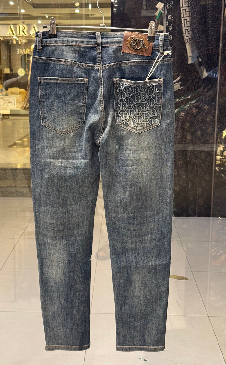 Blue Washed Jeans – Dior Inspired Monogram Pocket | Luxury Denim | Sintone