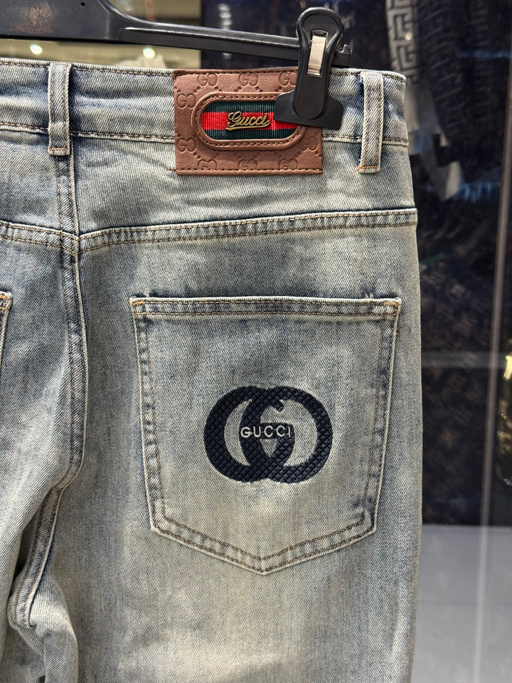 Gucci-Inspired Grey Washed Denim Jeans – Premium Quality Streetwear | Sintone