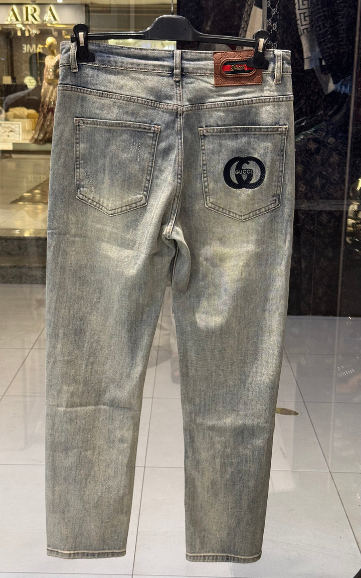 Gucci-Inspired Grey Washed Denim Jeans – Premium Quality Streetwear | Sintone