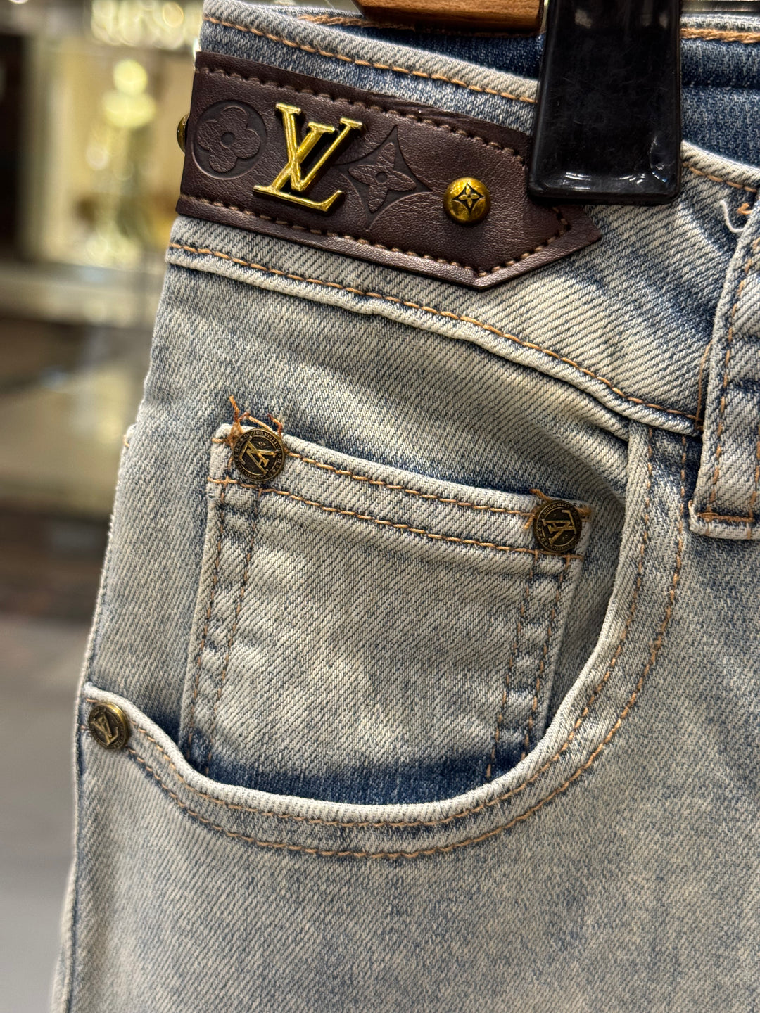 Light Grey Washed Jeans – LV Inspired Logo Pocket | Luxury Denim | Sintone