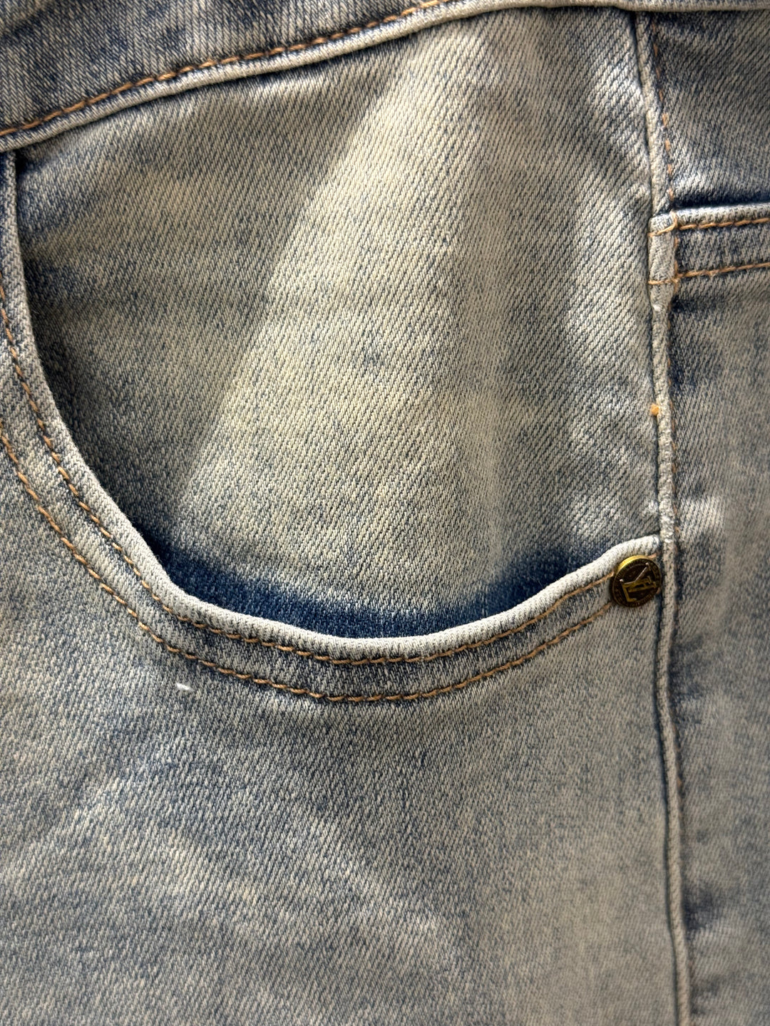 Light Grey Washed Jeans – LV Inspired Logo Pocket | Luxury Denim | Sintone