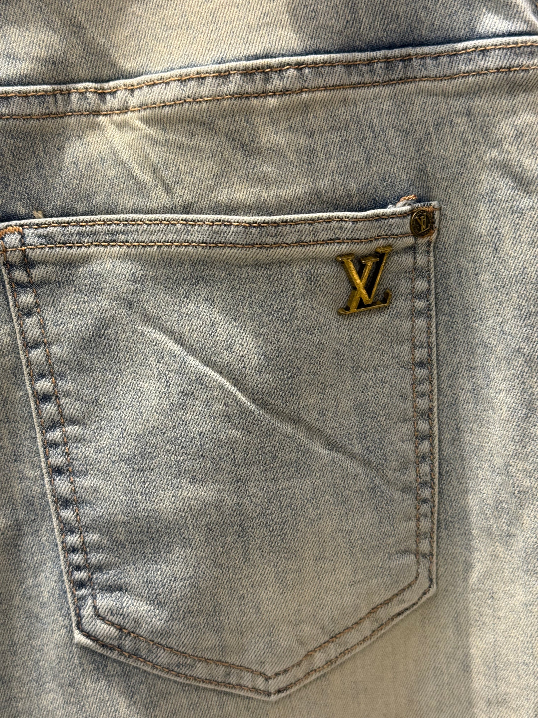 Light Grey Washed Jeans – LV Inspired Logo Pocket | Luxury Denim | Sintone