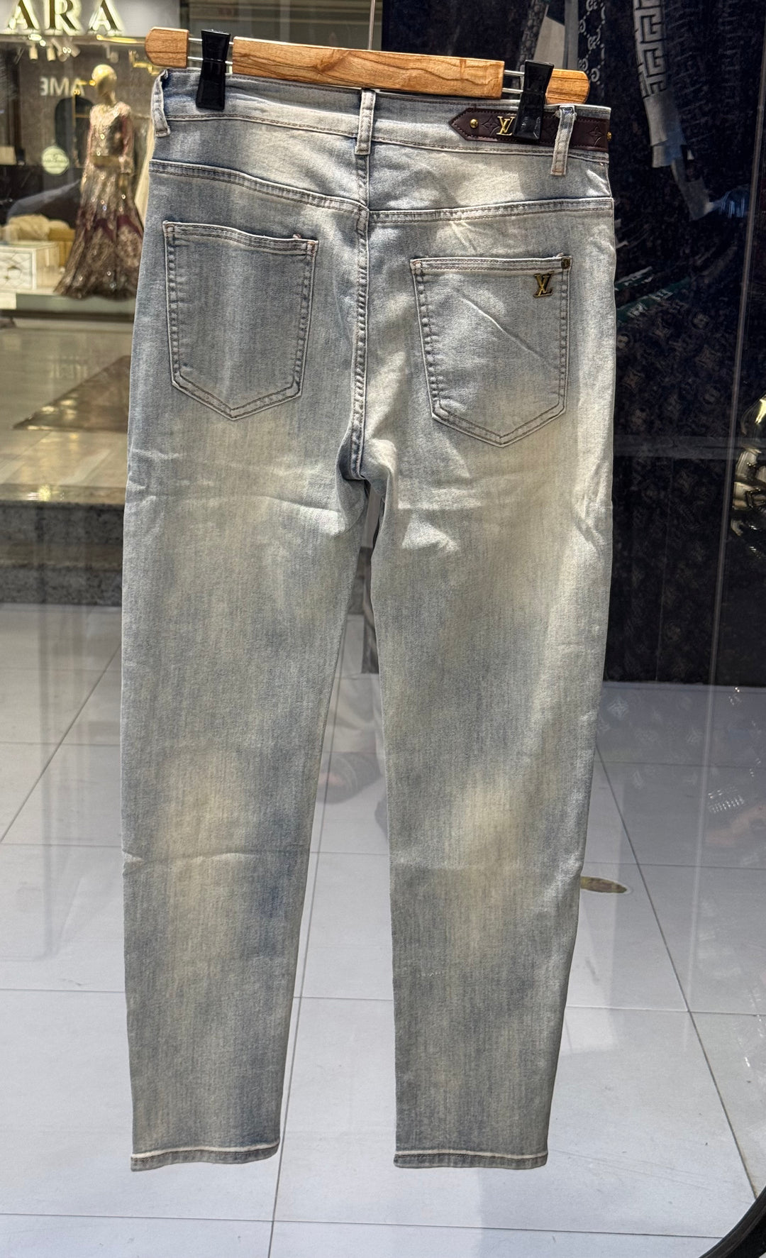 Light Grey Washed Jeans – LV Inspired Logo Pocket | Luxury Denim | Sintone