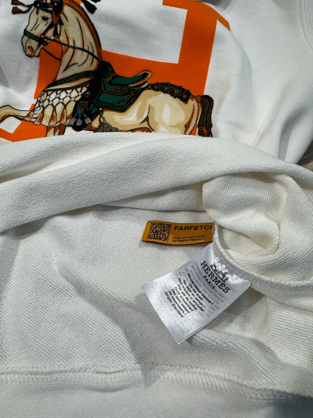 Hermès-Inspired White Horse Sweatshirt – Orange H Design