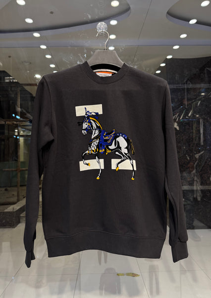 Hermès-Inspired Black Horse Sweatshirt – Blue & Gold Design