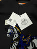 Hermès-Inspired Black Horse Sweatshirt – Blue & Gold Design