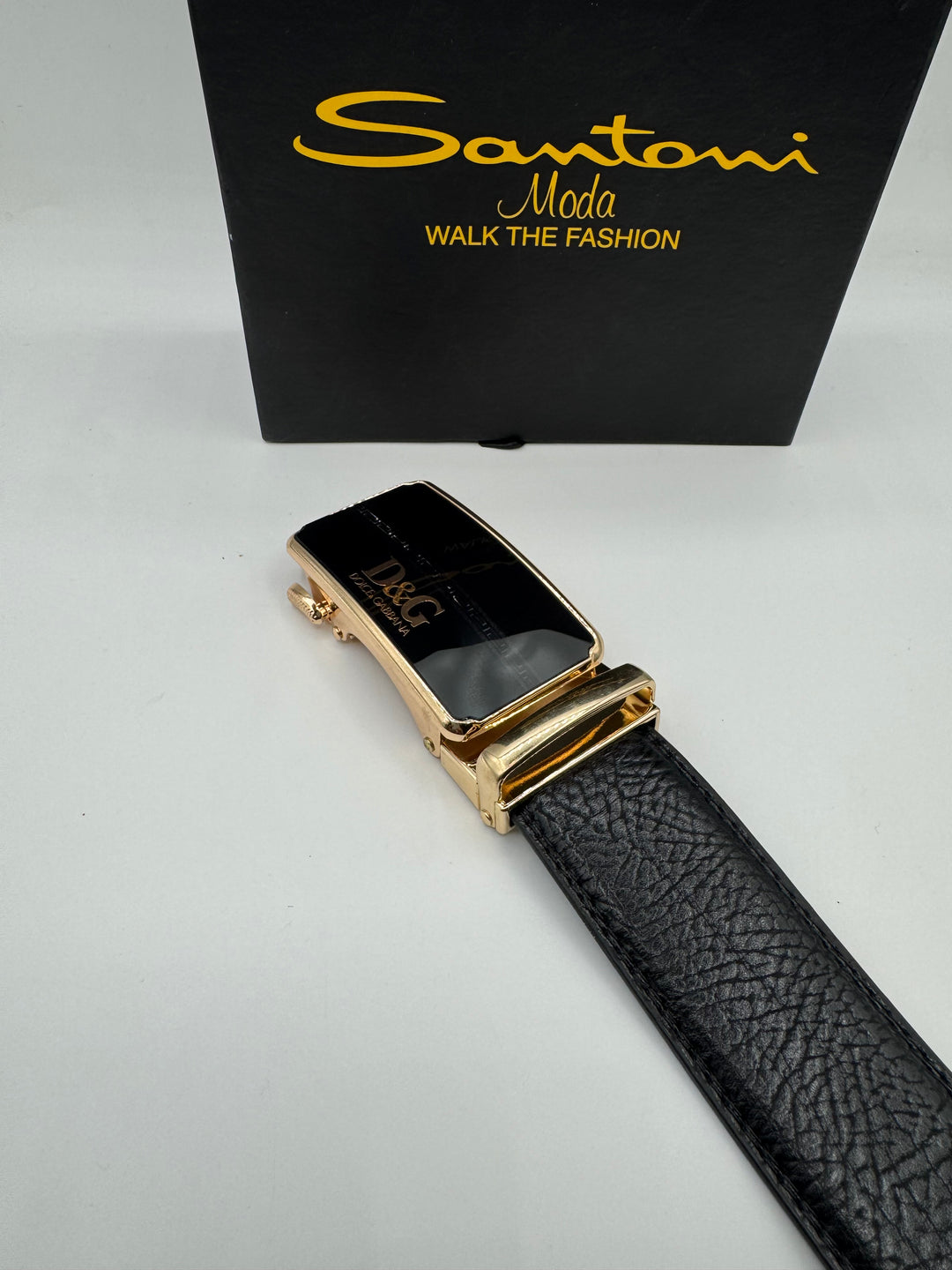 D&G Black Leather Belt – Gold Buckle Luxury Belt for Men