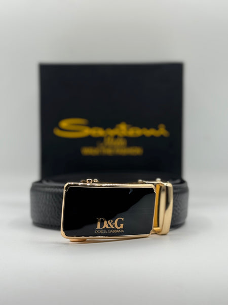 D&G Black Leather Belt – Gold Buckle Luxury Belt for Men