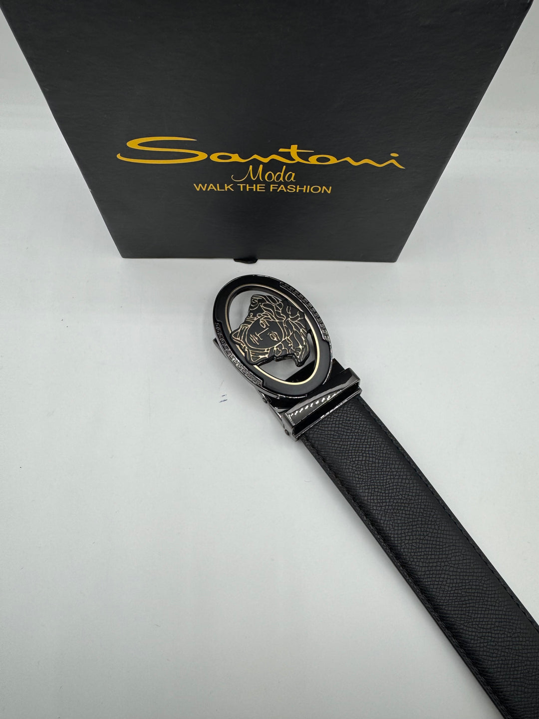 Versace-Inspired Medusa Men’s Leather Belt – Luxury Black Edition