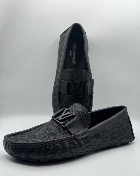 Louis Vuitton Black Damier Graphite Leather Moccasins