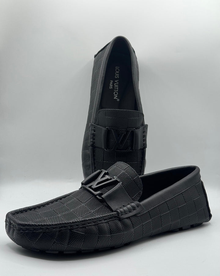 Louis Vuitton Black Damier Graphite Leather Moccasins