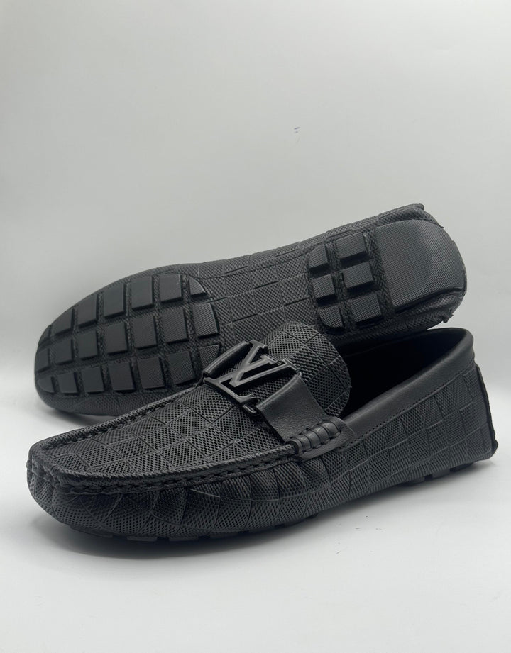 Louis Vuitton Black Damier Graphite Leather Moccasins