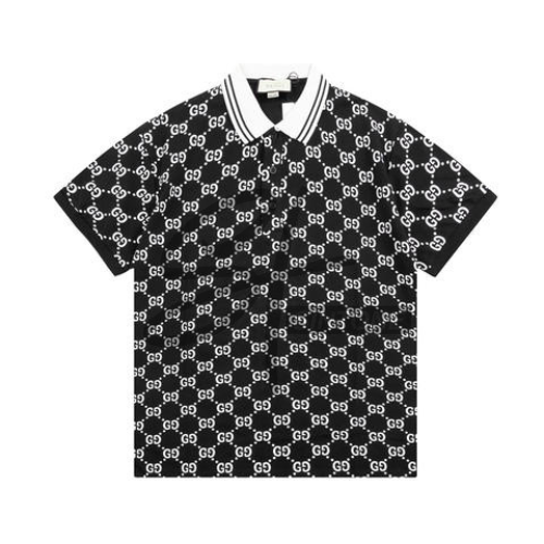 Gucci Monogram Black Polo Shirt with Collar