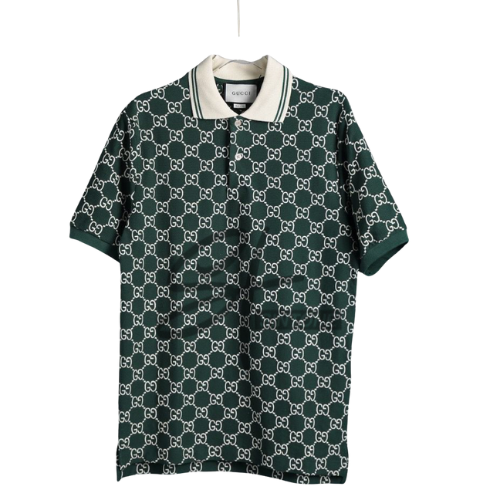 Gucci Monogram Green Polo Shirt with Collar