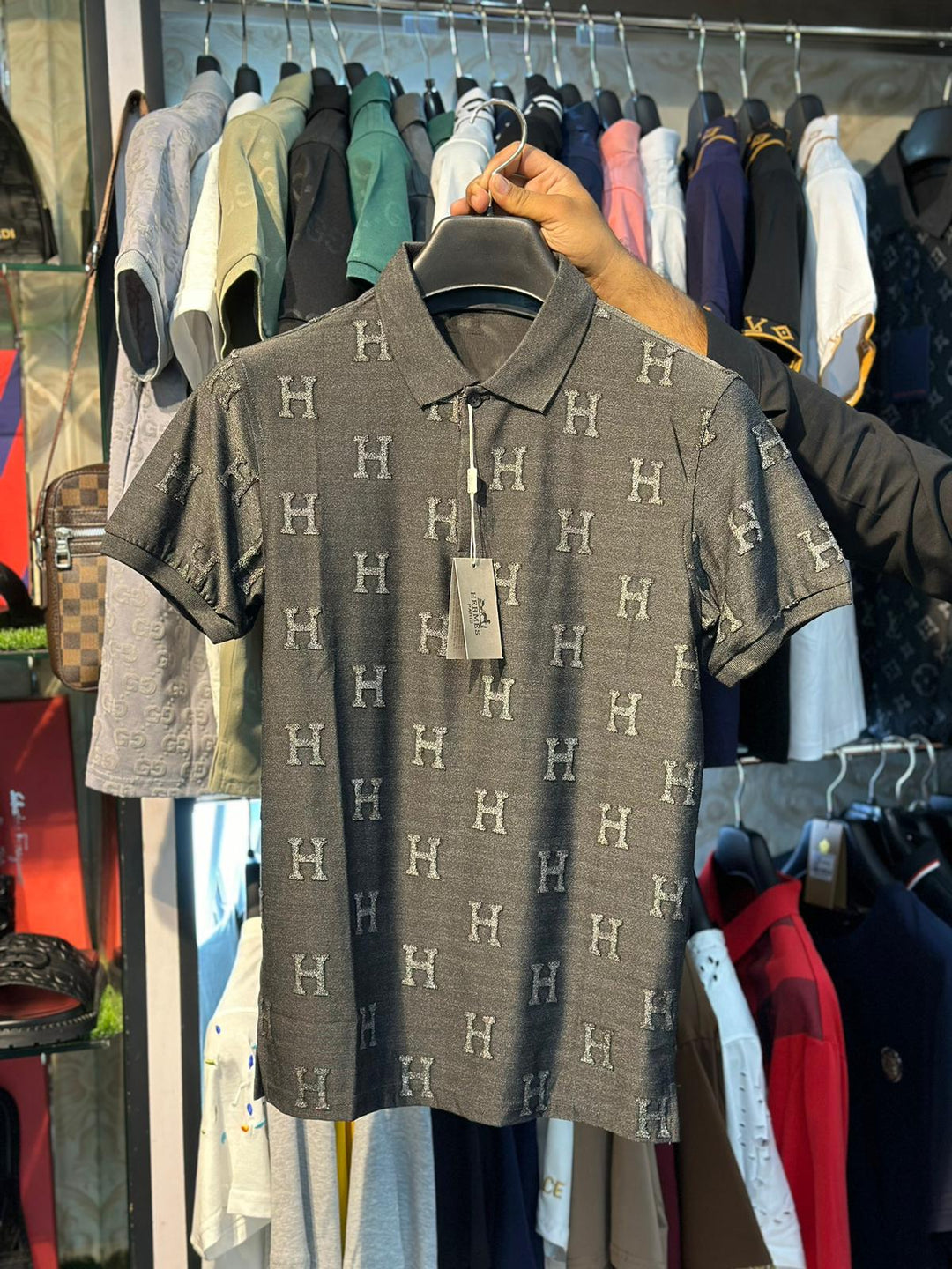 Hermes Paris All-Over Printed Men Polo Shirt